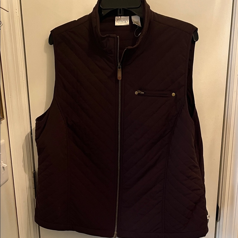 Zenergy by Chico’s Quilted Brown Vest with Zipper Sz 3
